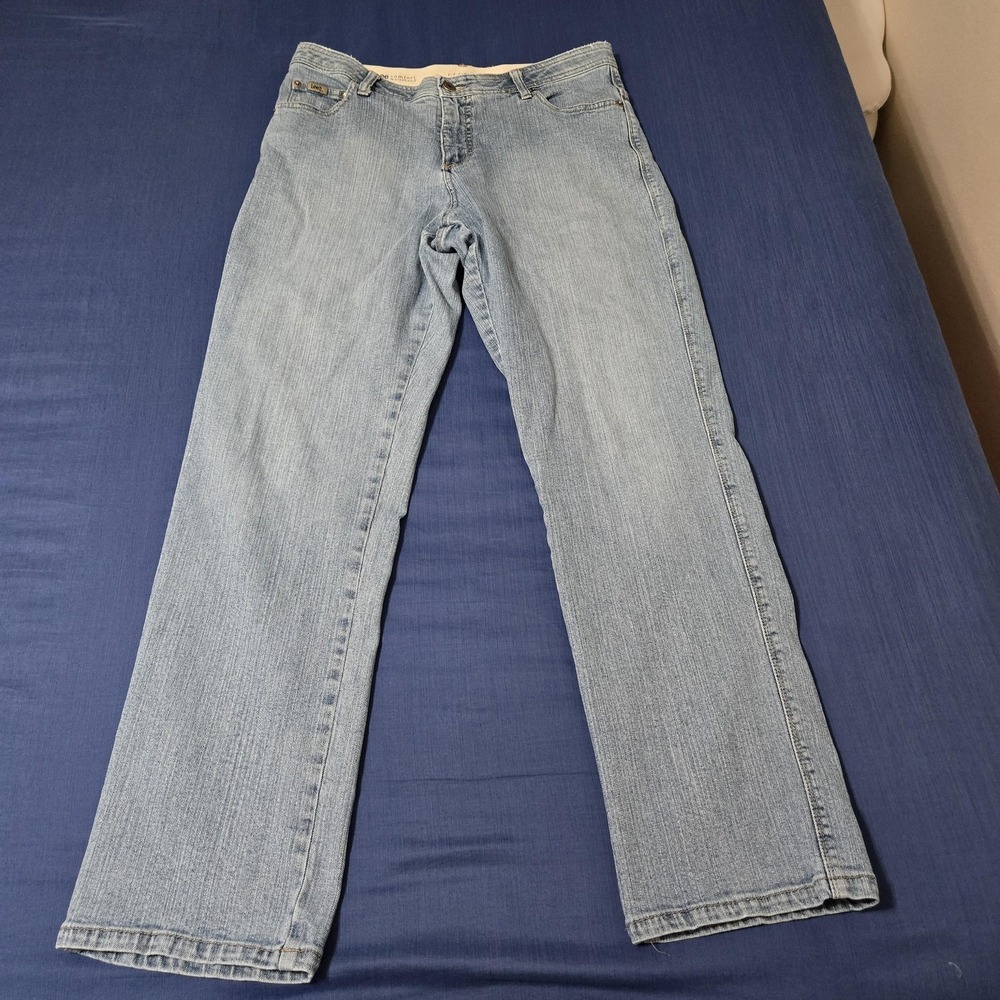 Lee Jeans Womens 12 Blue Light Wash Straight Comfort Waistband Stretch Denim